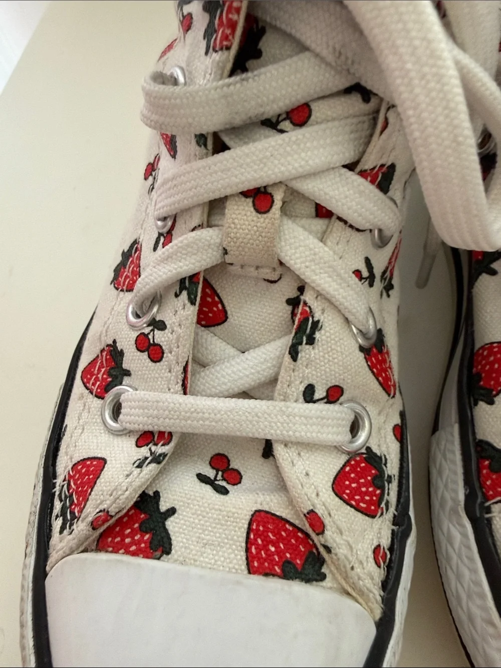 Converse Kids White High-Top Sneakers with Red Strawberry Print